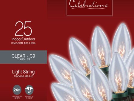 Celebrations Incandescent C9 Clear 25 ct String Christmas Lights 24 ft. Hot on Sale