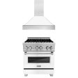 ZLINE 30 in. Kitchen Package with DuraSnow Stainless Steel Dual Fuel Range with White Matte Door and Convertible Vent Range Hood (2KP-RASWMRH30) Online Sale