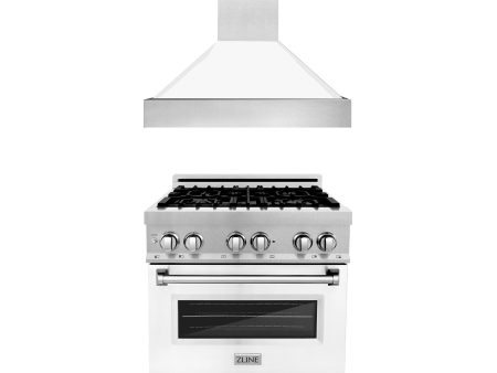 ZLINE 30 in. Kitchen Package with DuraSnow Stainless Steel Dual Fuel Range with White Matte Door and Convertible Vent Range Hood (2KP-RASWMRH30) Online Sale