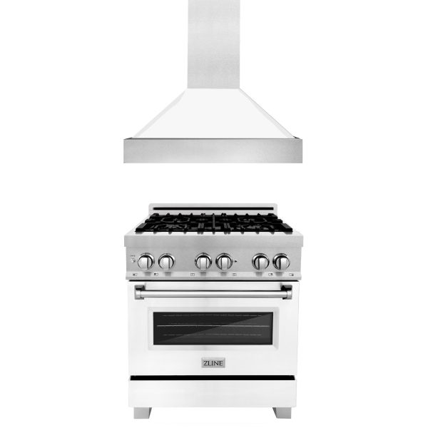 ZLINE 30 in. Kitchen Package with DuraSnow Stainless Steel Dual Fuel Range with White Matte Door and Convertible Vent Range Hood (2KP-RASWMRH30) Online Sale